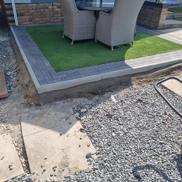 artificial grass with block paved border basildon essex 05
