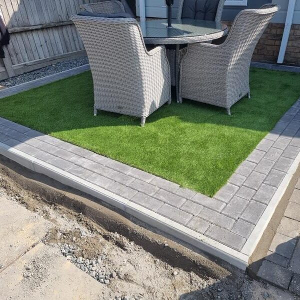 artificial grass with block paved border basildon essex 07
