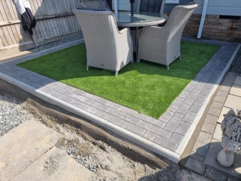 artificial grass with block paved border basildon essex 07